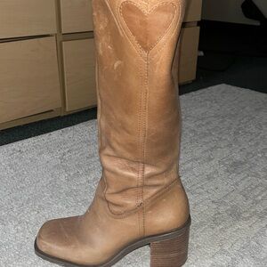 Tan Leather Knee-High Boots